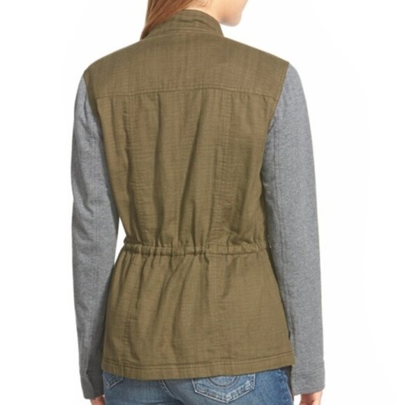 Caslon Zip Up Utility Jacket with Mixed Media Knit Sleeves Gray Green - Picture 5 of 7
